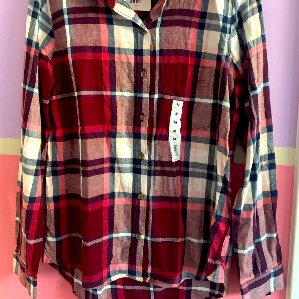 Medium flannel with red and blue tones. Perfect for fall!